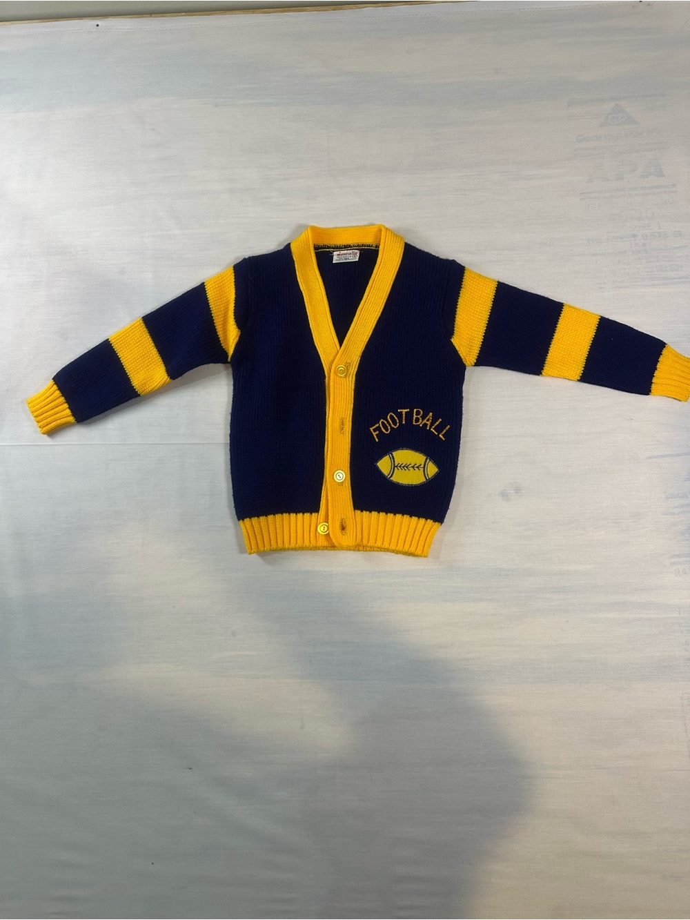 Vintage Children's Navy & Yellow Football Knit Cardigan